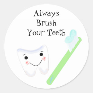 Toothbrush and Tooth Cute Dental Reminder Classic Round Sticker
