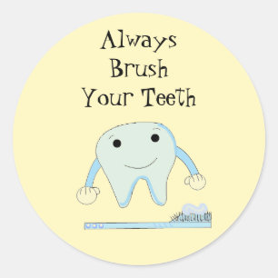 Toothbrush and Tooth Cute Dental Reminder Classic Round Sticker