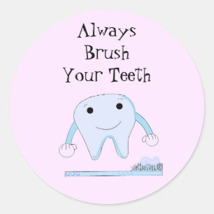 Toothbrush and Tooth Cute Dental Reminder Classic Round Sticker