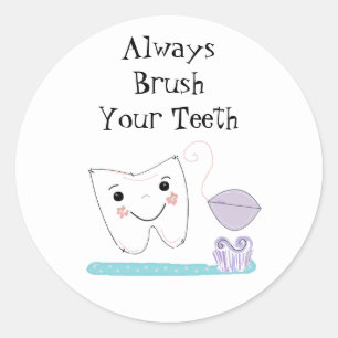 Toothbrush and Tooth Cute Dental Reminder Classic Round Sticker