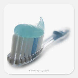 Toothbrush and toothpaste square sticker