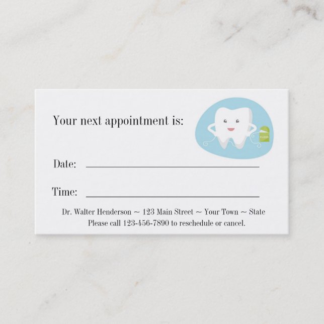Toothbrush Dental Appointment Card (Front)