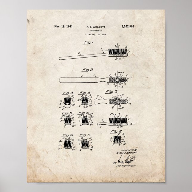 Toothbrush Patent - Old Look Poster (Front)