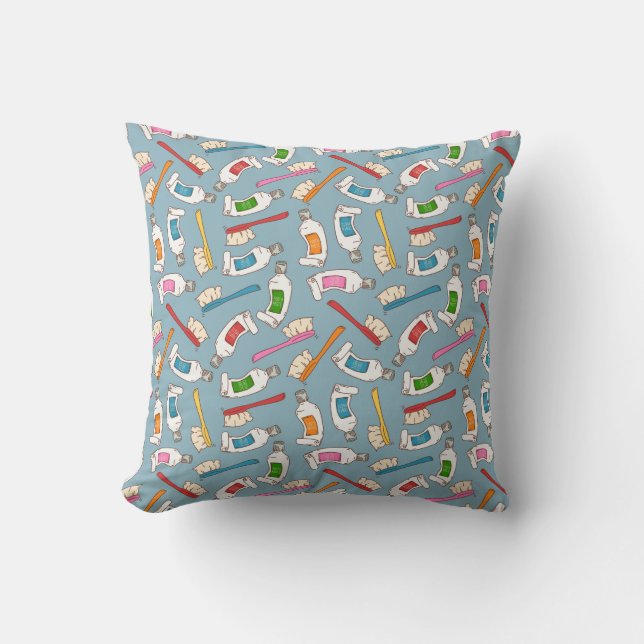 Toothbrush & Toothpaste Pattern Cushion (Front)