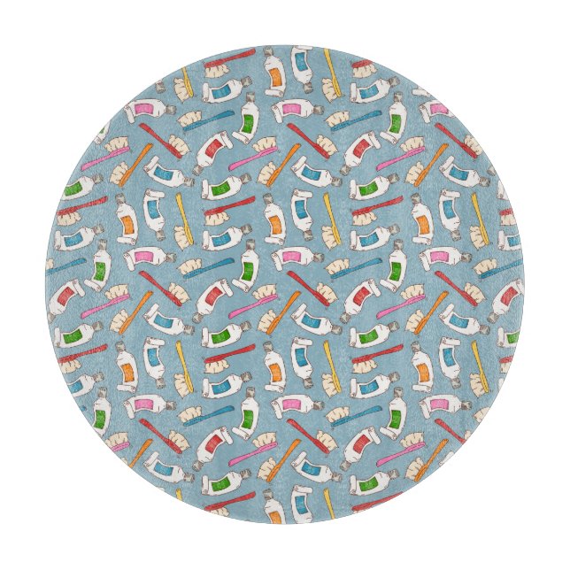 Toothbrush & Toothpaste Pattern Cutting Board (Front)