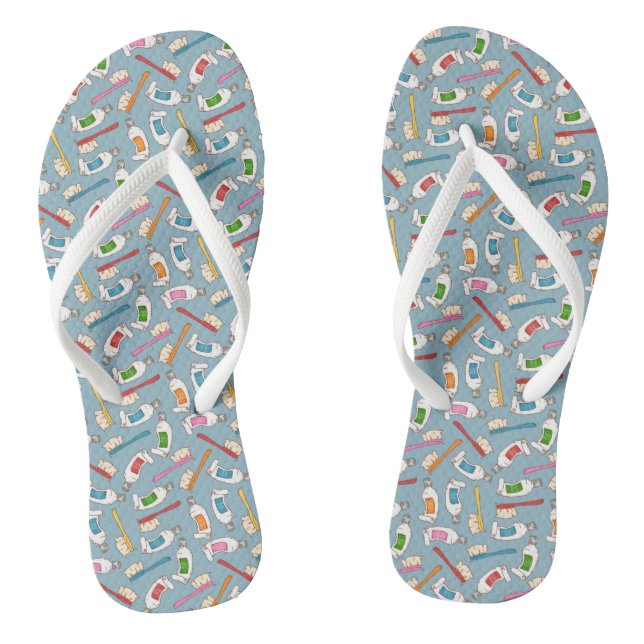 Toothbrush & Toothpaste Pattern Flip Flops (Footbed)