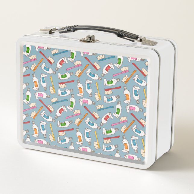 Toothbrush & Toothpaste Pattern Metal Lunch Box (Front)