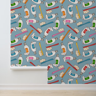Toothbrush & Toothpaste Pattern Wallpaper
