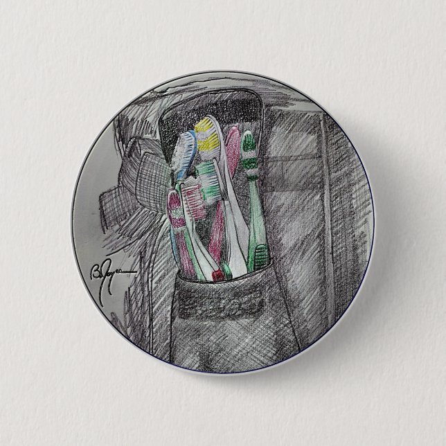 Toothbrushes 2 6 cm round badge (Front)
