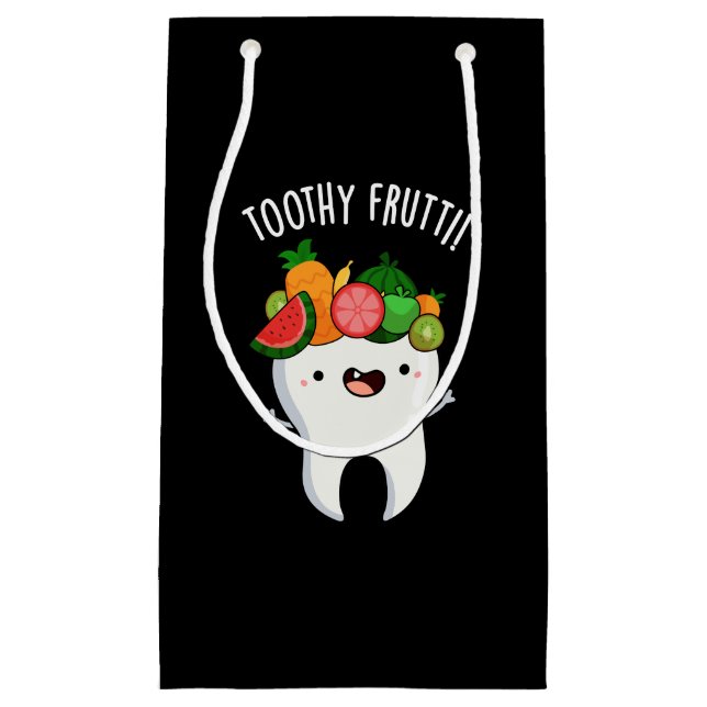 Toothy Fruity Funny Dental Pun Dark BG Small Gift Bag (Front)