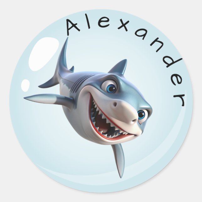 Toothy Shark Personalise Classic Round Sticker (Front)