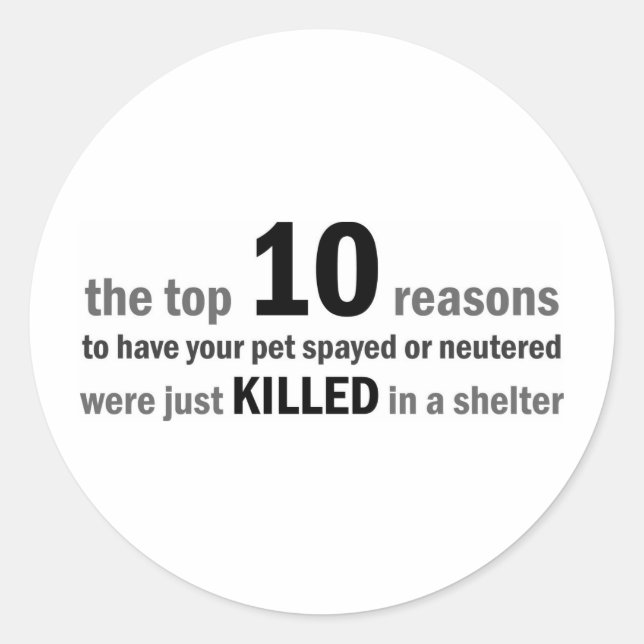 Top 10 Reasons to Spay or Neuter Classic Round Sticker (Front)