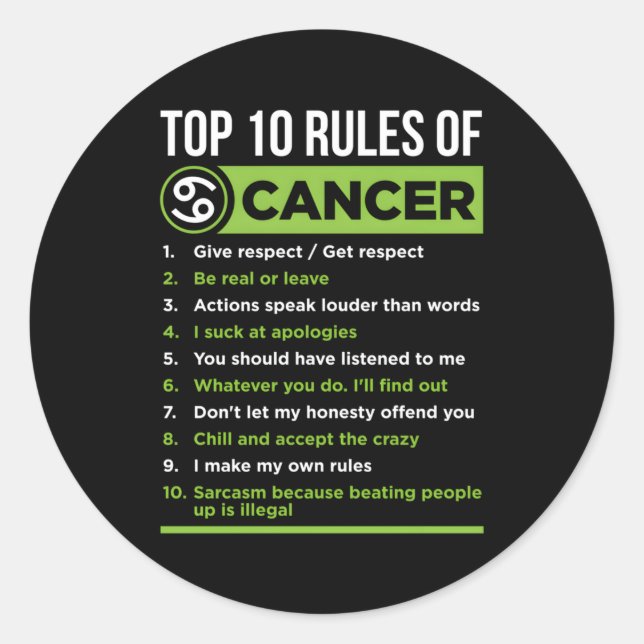 Top 10 Rules Of Cancer Zodiac Facts Traits Horosco Classic Round Sticker (Front)