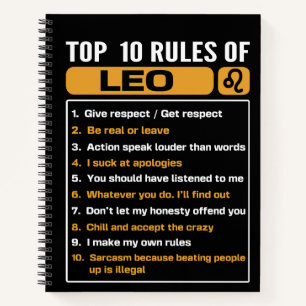 Top 10 Rules Of Leo, Leo Facts Traits Notebook