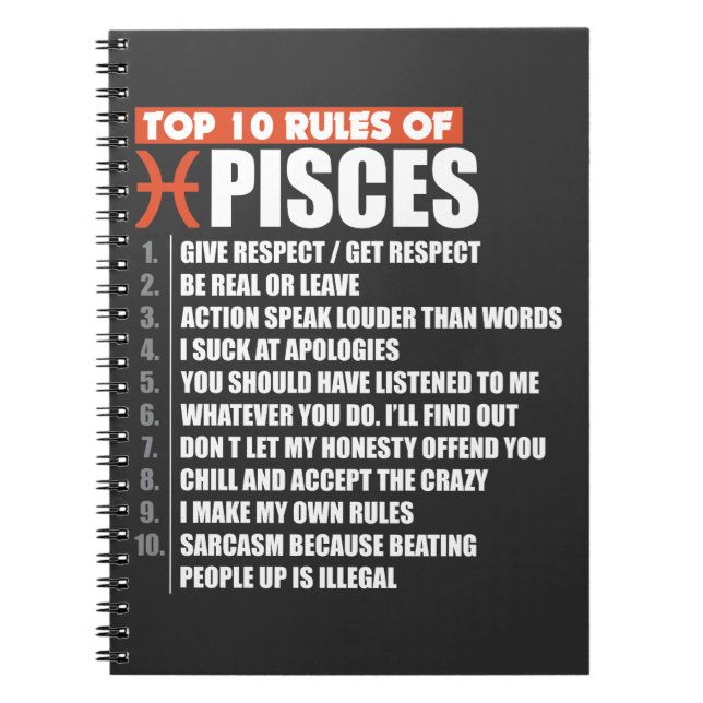 Top 10 Rules of Pisces zodiac gift horoscope Notebook (Front)