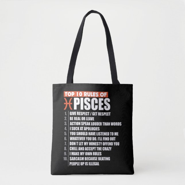 Top 10 Rules of Pisces zodiac gift horoscope Tote Bag (Front)