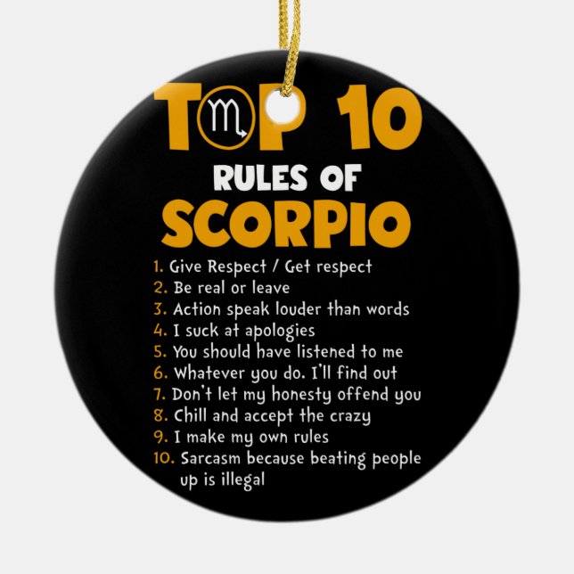 Top 10 Rules of Scorpio Birthday Gifts Ceramic Tree Decoration (Front)