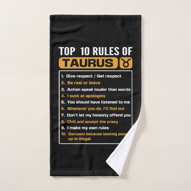 Top 10 rules of Taurus, Taurus Traits Facts Horosc Hand Towel (Hand Towel)