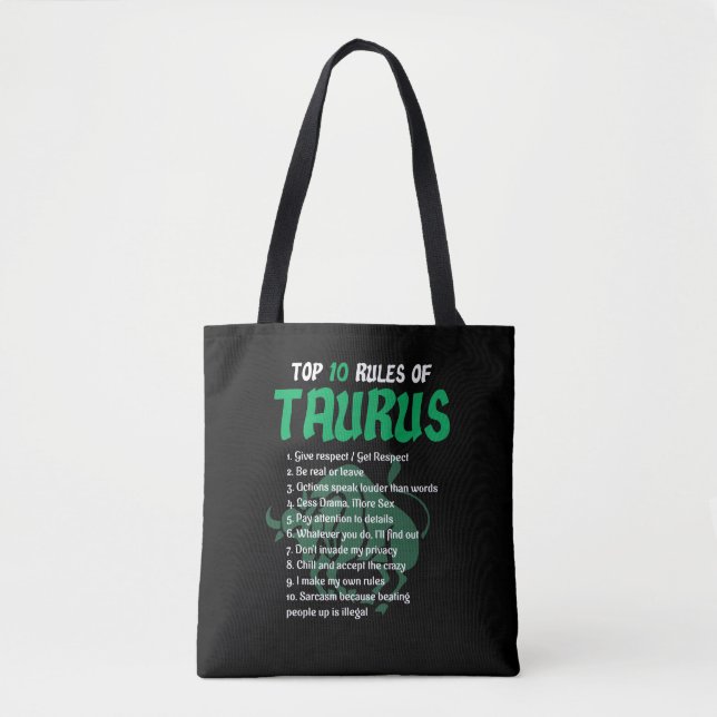 Top 10 Rules Of Taurus Zodiac Birthday Gift Tote Bag (Front)