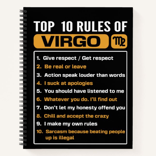 Top 10 rules of Virgo, Funny Virgo Facts, Zodiac A Notebook (Front)