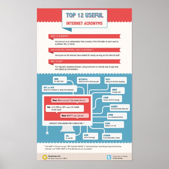 Top 12 Useful Internet Acronyms Poster (Front)