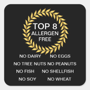 Top 8 Allergen Free Allergy Restaurant Bakery Square Sticker