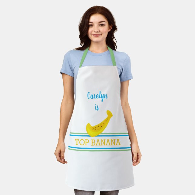 TOP BANANA, fun, stripes, cute, your name Apron (Worn)