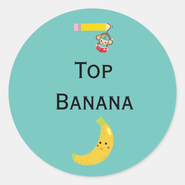 Top Banana with Hanging Monkey Award Ribbon Classic Round Sticker (Front)