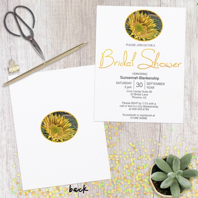 Top Border Sunflower Oval Photo Bridal Shower  Invitation (double sided invitation design)