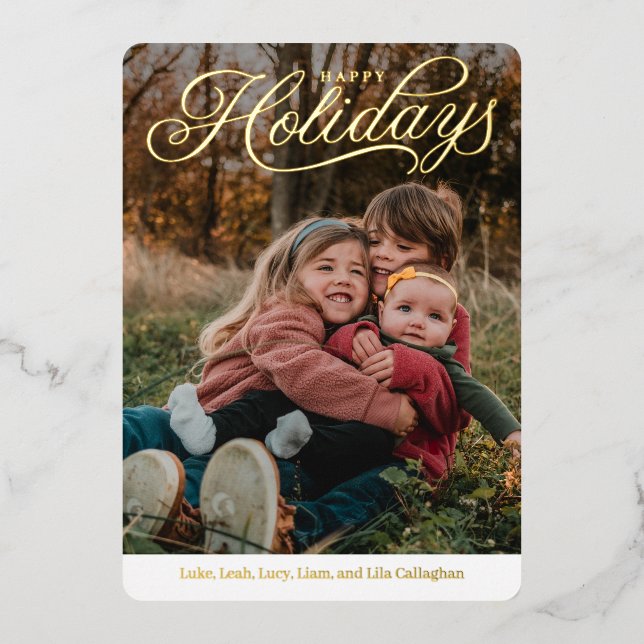 Top Caption Happy Holidays Foil Holiday Card (Front)