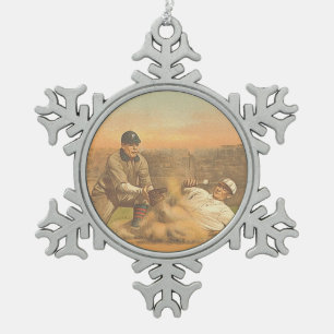 TOP Classic Baseball Snowflake Pewter Christmas Ornament