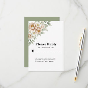 Top Corner Blush Peony Floral Wedding RSVP Card