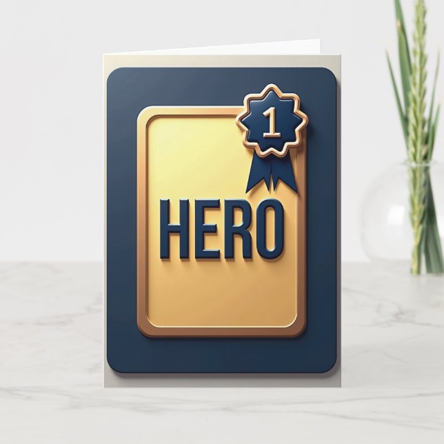 Top Dad Hero Award Navy Star Card (Front)