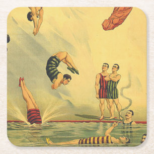 TOP Diving Old School Square Paper Coaster