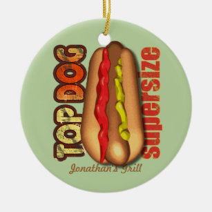 Top Dog Hotdog Personalised Ceramic Tree Decoration