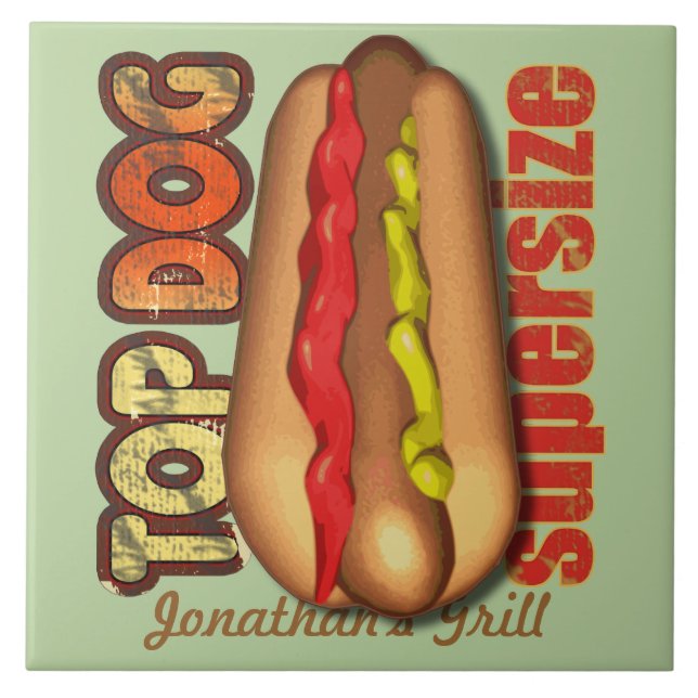 Top Dog Hotdog Personalised Tile (Front)