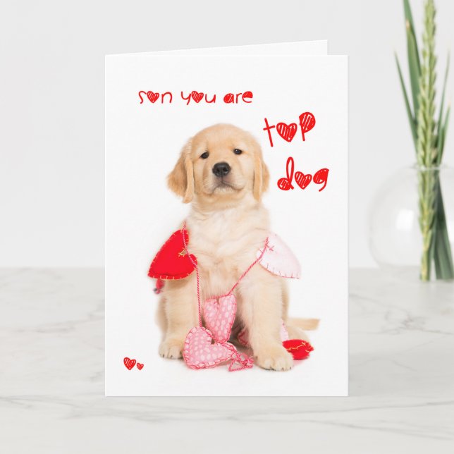 Top Dog Son Golden Retriever Puppy Valentine Holiday Card (Front)