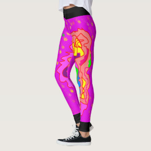 Top fashion design pink and orange multi patterned leggings