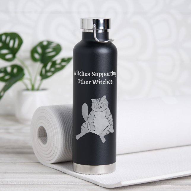 Top Feminist Gift Whimsy Funny Cat Lover Mom Water Bottle (Yoga (Rotated))