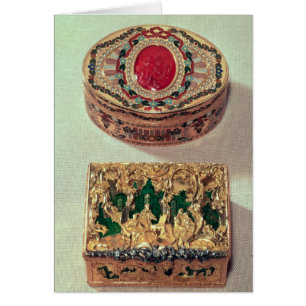 Top: Gold snuffbox inlaid with various stones