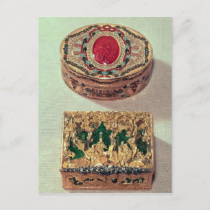 Top: Gold snuffbox inlaid with various stones Postcard