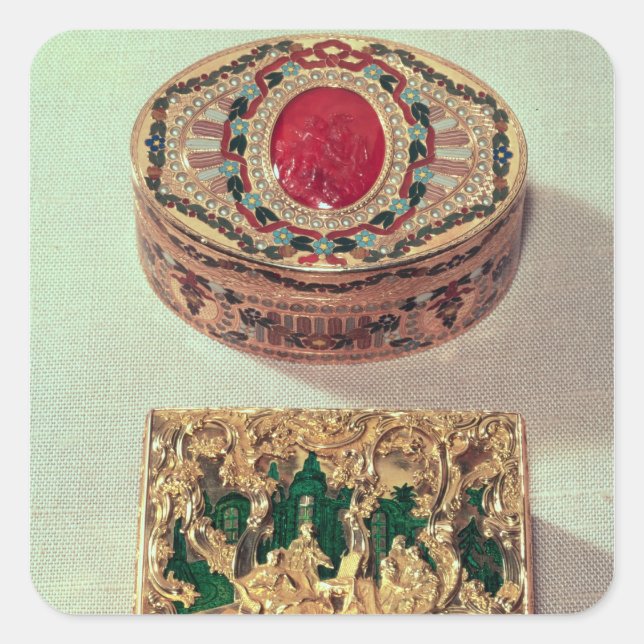 Top: Gold snuffbox inlaid with various stones Square Sticker (Front)
