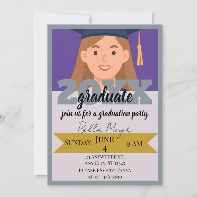 Top Half Photo Line Border Graduation  Invitation (Front)