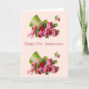 Top hat and flowers, Happy 51st  Anniversary Card
