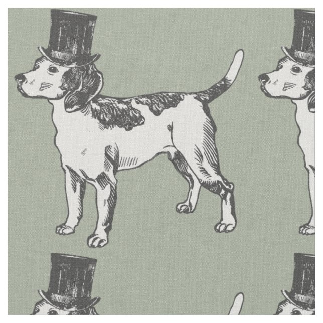 top hat beagle dog quirky whimsical  fabric (Close Up)