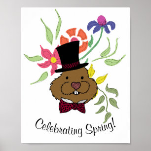 Top Hat Bow Tie Spring Flowers Poster