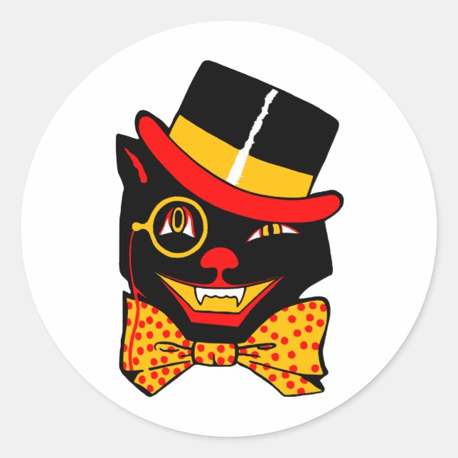 Top Hat Cat Classic Round Sticker (Front)