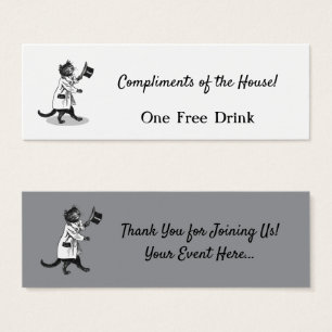 Top Hat Cat Editable Free Drink Ticket Vintage Art
