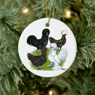 Top Hat Chicken Quartet Ceramic Tree Decoration