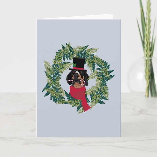 Top Hat Coonhound Wreath Card (Front)
